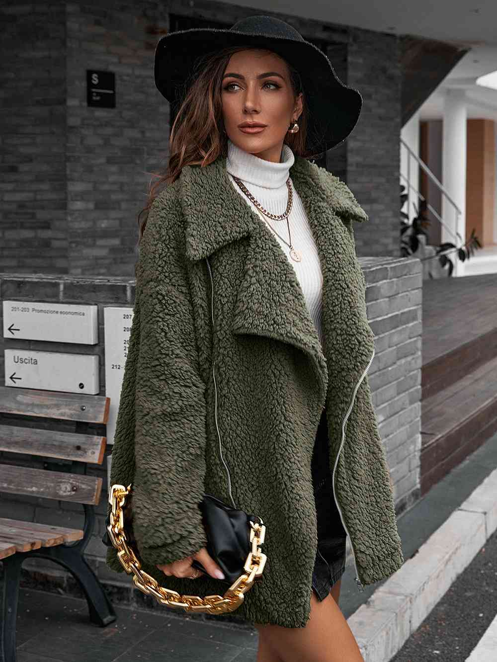 Wendellia | Veste Teddy zippée à double fermeture avec col
