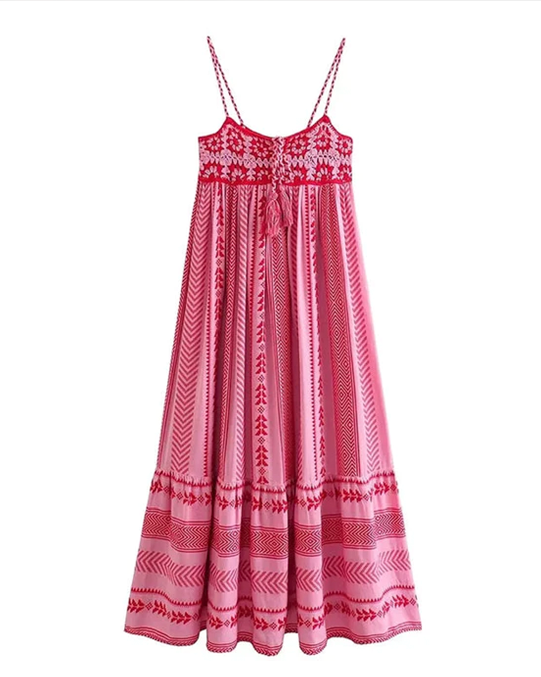 Naomi – Bedrucktes, besticktes Camisole-Midikleid mit Schnürung