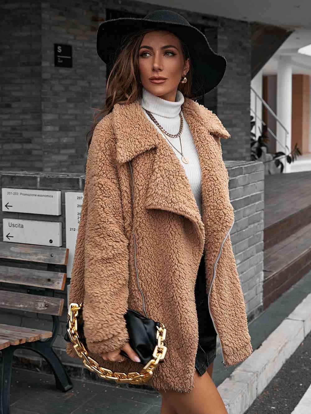 Wendellia | Veste Teddy zippée à double fermeture avec col