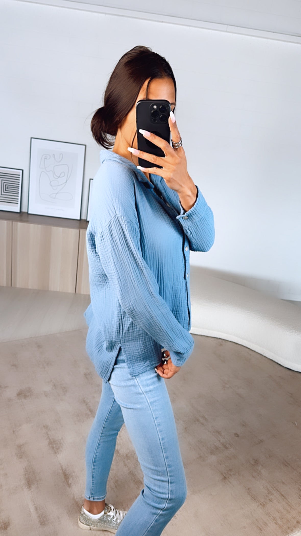 Trend Bluse, schmaler Schnitt / taubenblau Art. 6269