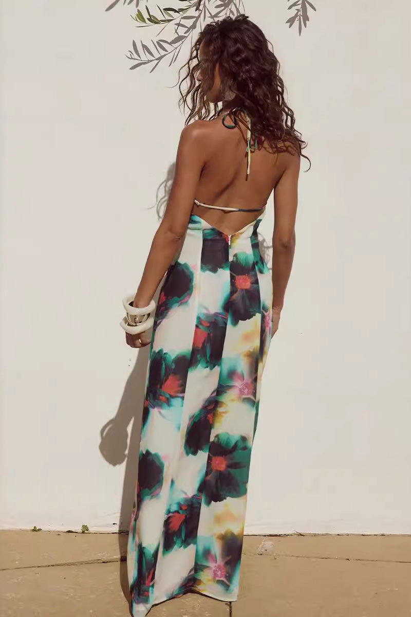 Maxikleid mit Neckholder und Bindeband im Resort-Stil