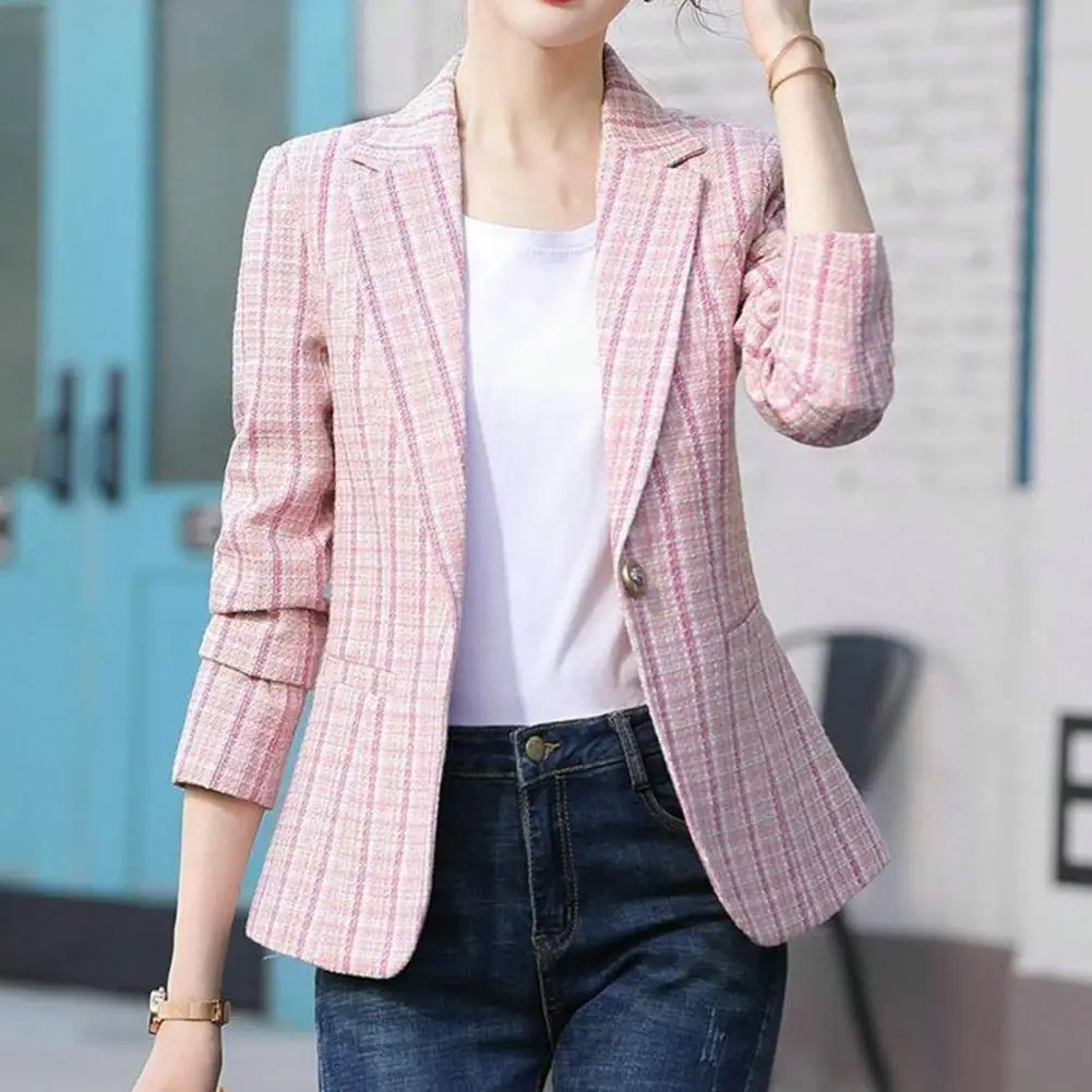 Blazer femme à carreaux avec fermeture boutonnée à la cheville - Élégant et classique
