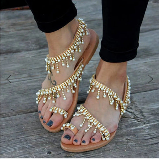 Stuttgart | Sandales plates en perles confortables avec chaussons en perles