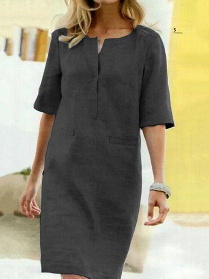 Gertie - Robe chic en coton et lin pour femme à manches courtes