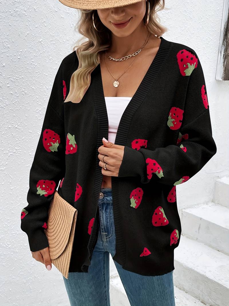 Liora – élégant cardigan fraise ouvert sur le devant pour le printemps