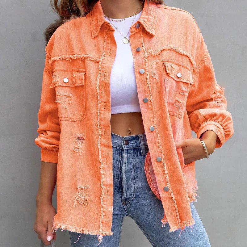 Frühlingsjacke | Moderne Damenjacke aus Denim mit rohen Kanten