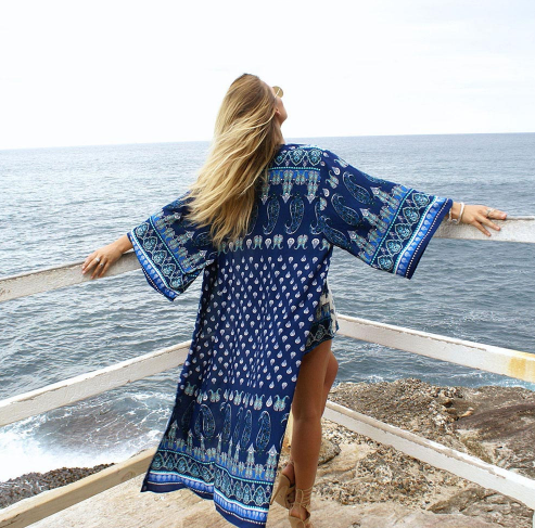 Chiffon Kimono Vintage Floral Strickjacke Boho Lose