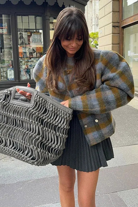 Karierte Jacke mit Puffärmeln