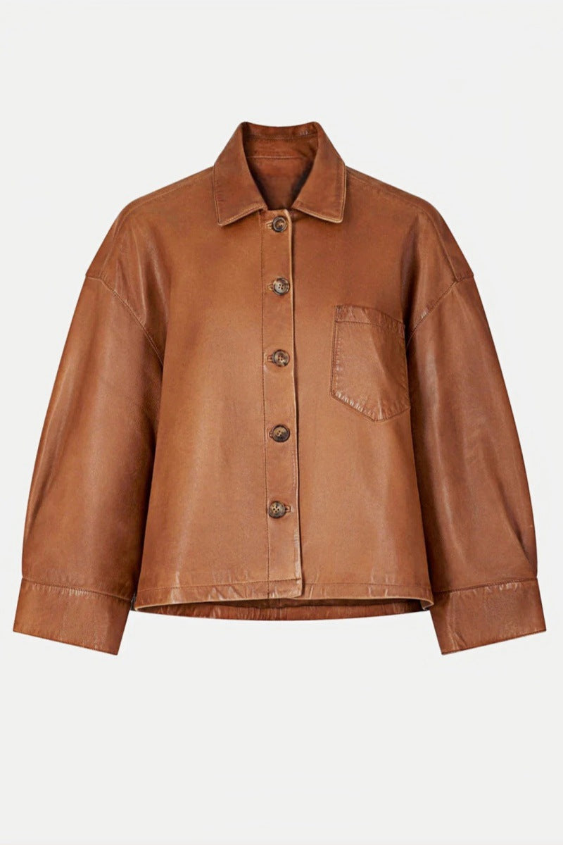 Minimalistische, kastige Kurzjacke aus Leder