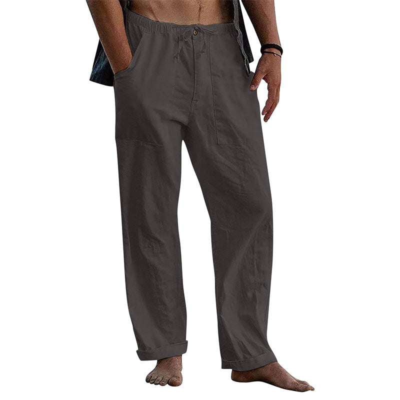 Ellis - Pantalon droit en coton et lin ample