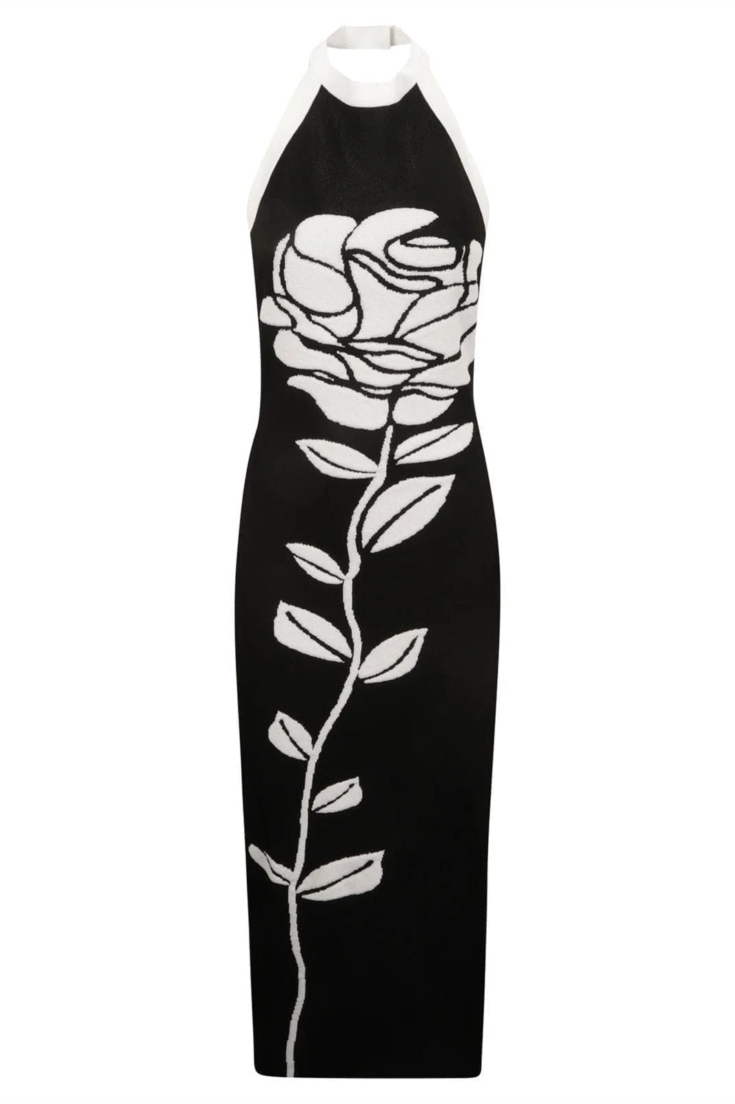 Darlene Neckholder-Midikleid aus Strick mit Blumenmuster und offenem Rücken