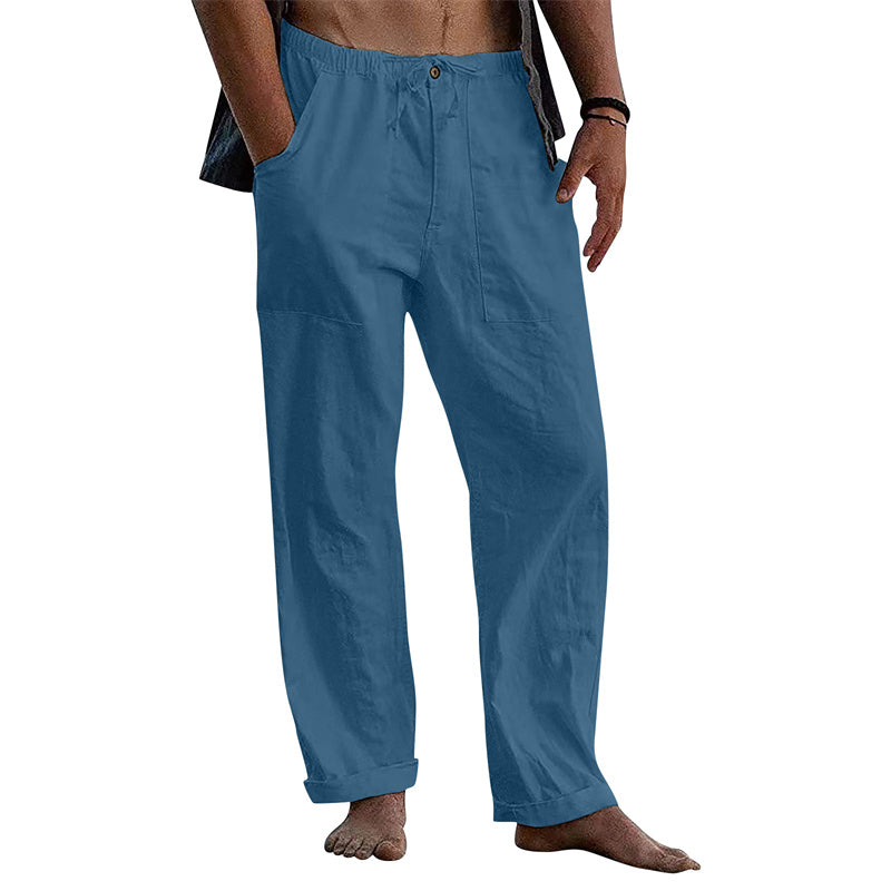 Ellis - Pantalon droit en coton et lin ample