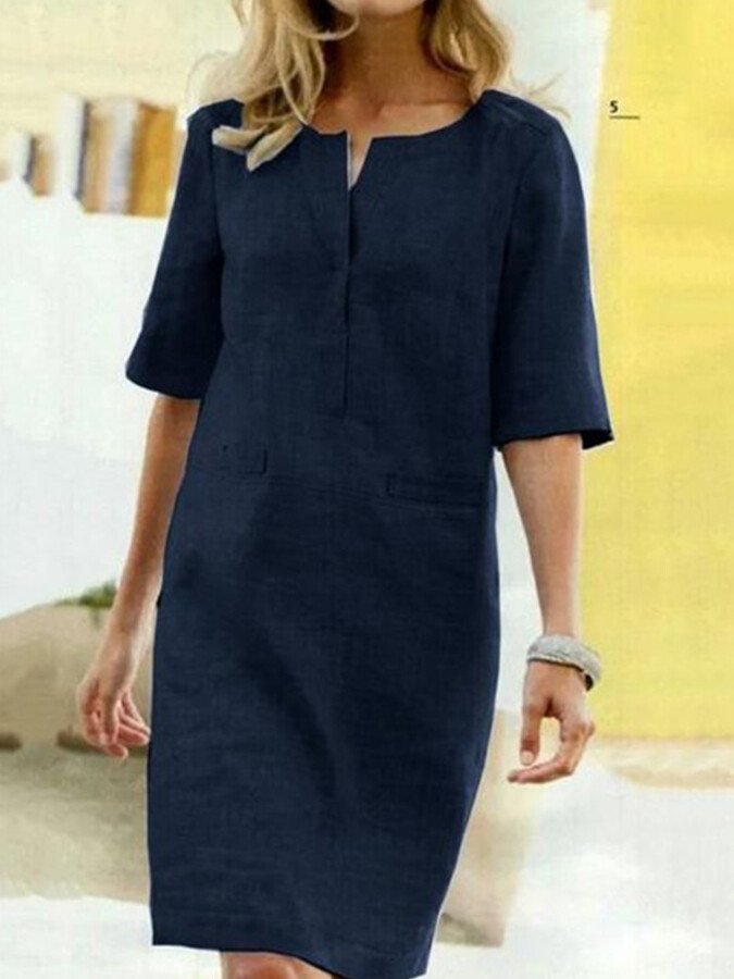 Gertie - Robe chic en coton et lin pour femme à manches courtes