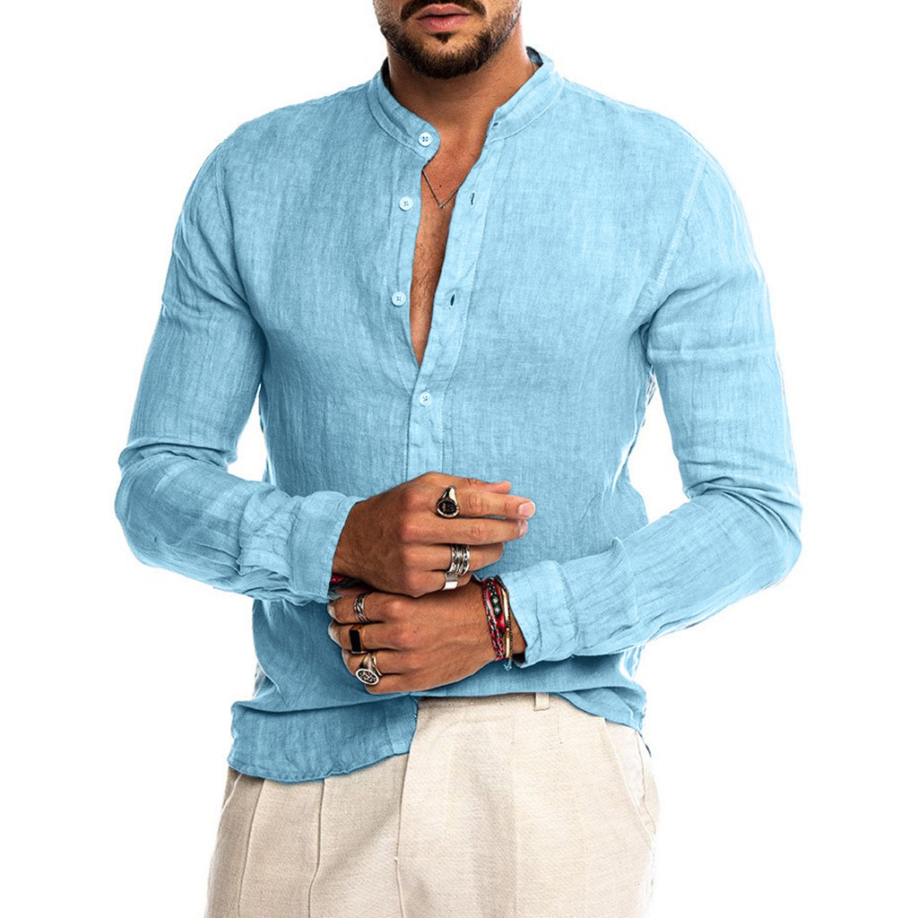 Chemise élégante en lin sans col Alessandro