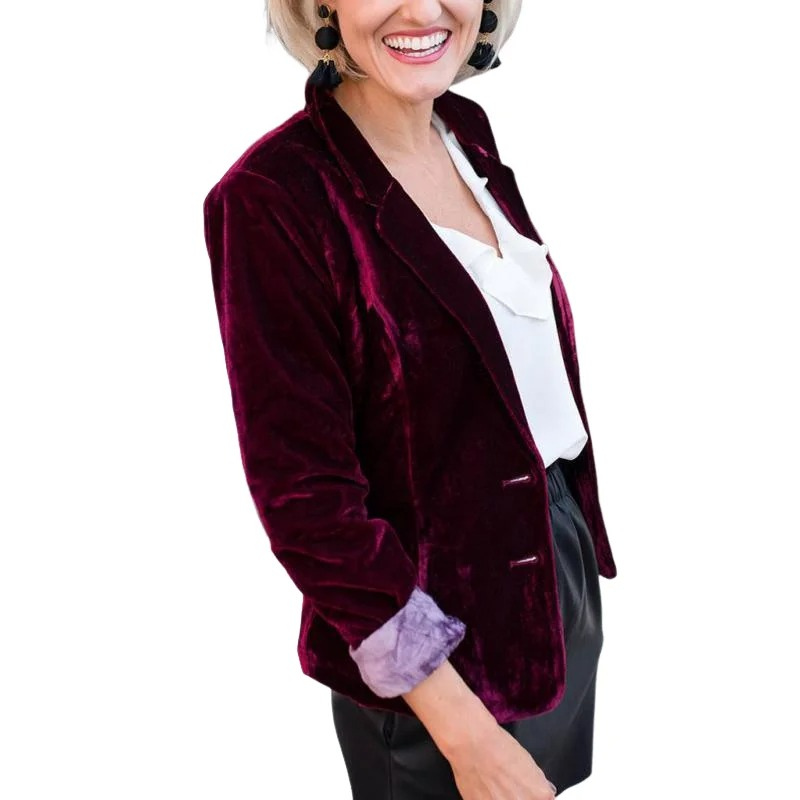 Blazer Femme Velours Met Lange Mouwen - Luxe et Comfortabel