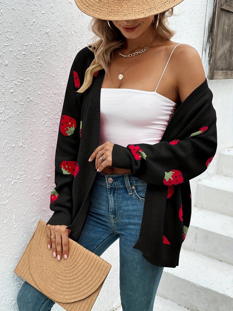 Liora – élégant cardigan fraise ouvert sur le devant pour le printemps