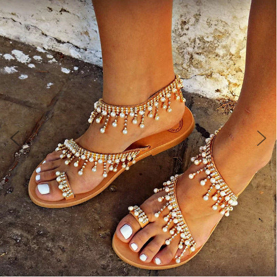 Stuttgart | Sandales plates en perles confortables avec chaussons en perles