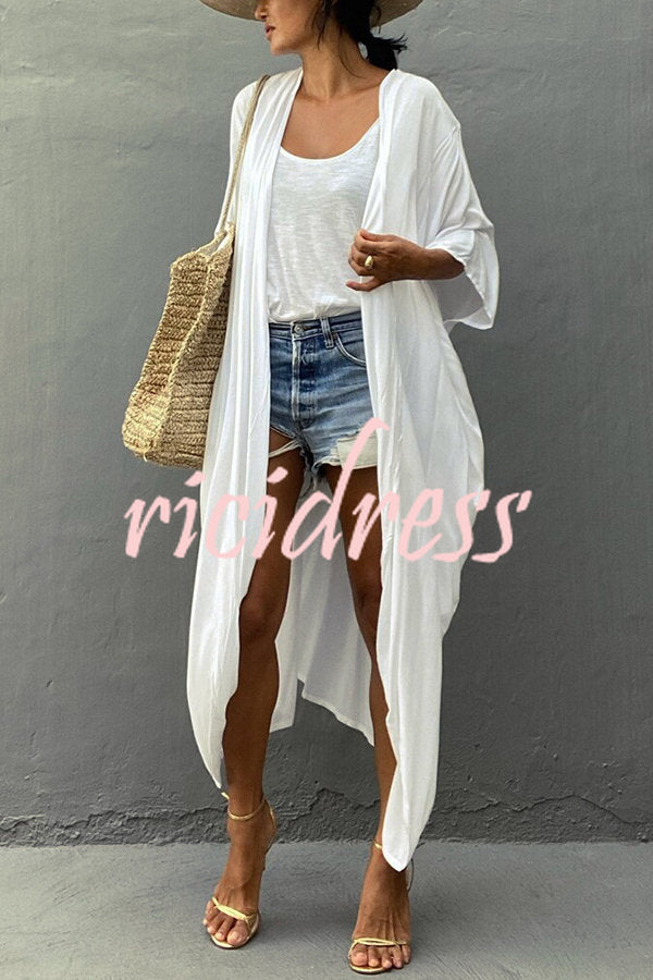 Einfarbiger Strandüberwurf im Kimono-Stil