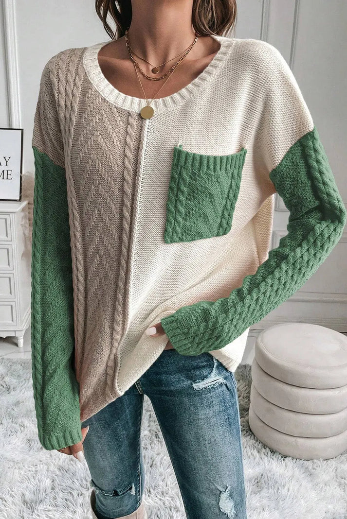 Pull col rond tendance avec blocs de couleurs pour l'hiver