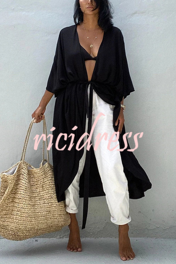 Einfarbiger Strandüberwurf im Kimono-Stil