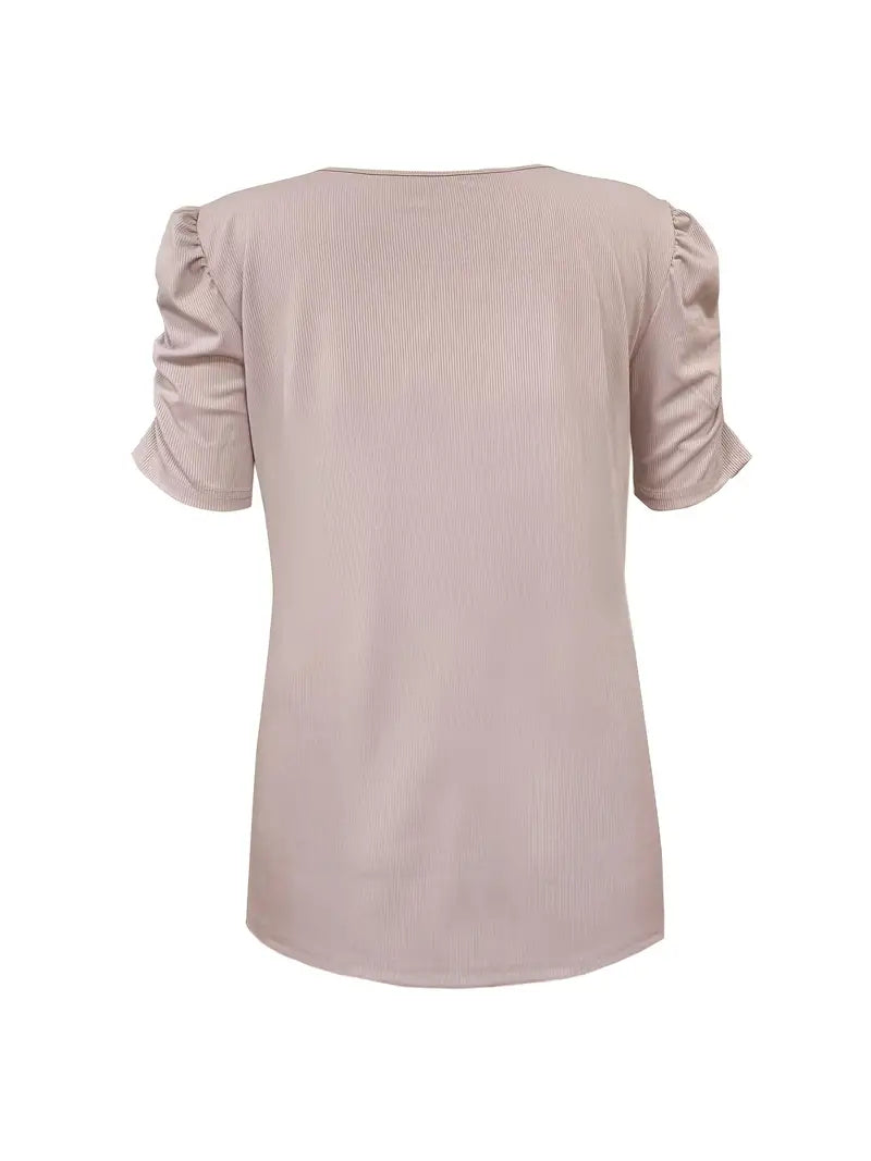 Isabella – T-shirt uni à col en V et côtelé pour le printemps