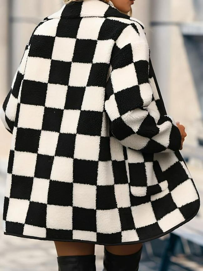 Manteau chaud en laine d'agneau à carreaux pour femme
