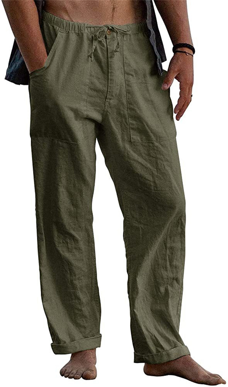 Ellis - Pantalon droit en coton et lin ample