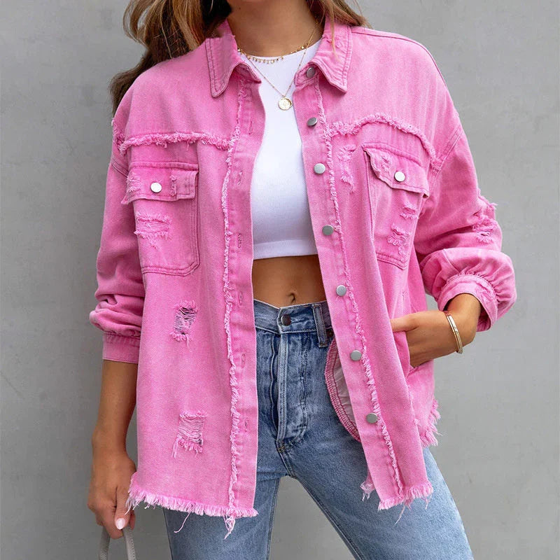 Frühlingsjacke | Moderne Damenjacke aus Denim mit rohen Kanten