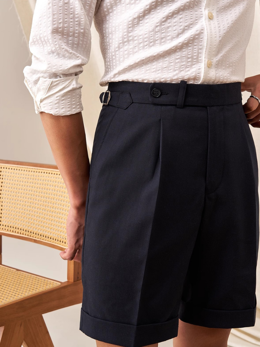 Short taille haute en lin mélangé