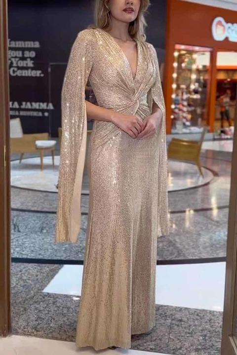 Hélène | Robe longue élégante avec col en V et détails en dentelle