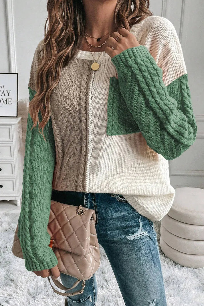 Pull col rond tendance avec blocs de couleurs pour l'hiver