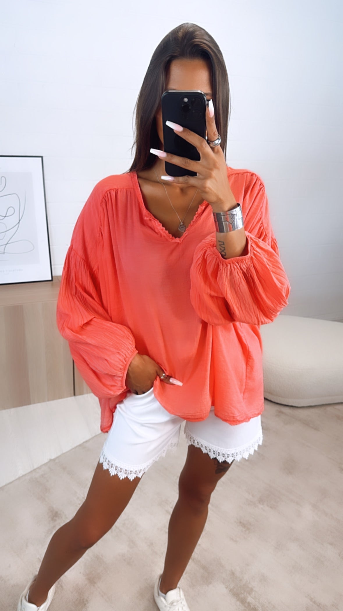 dünne, leichte Baumwoll Bluse / coral Art. 6720
