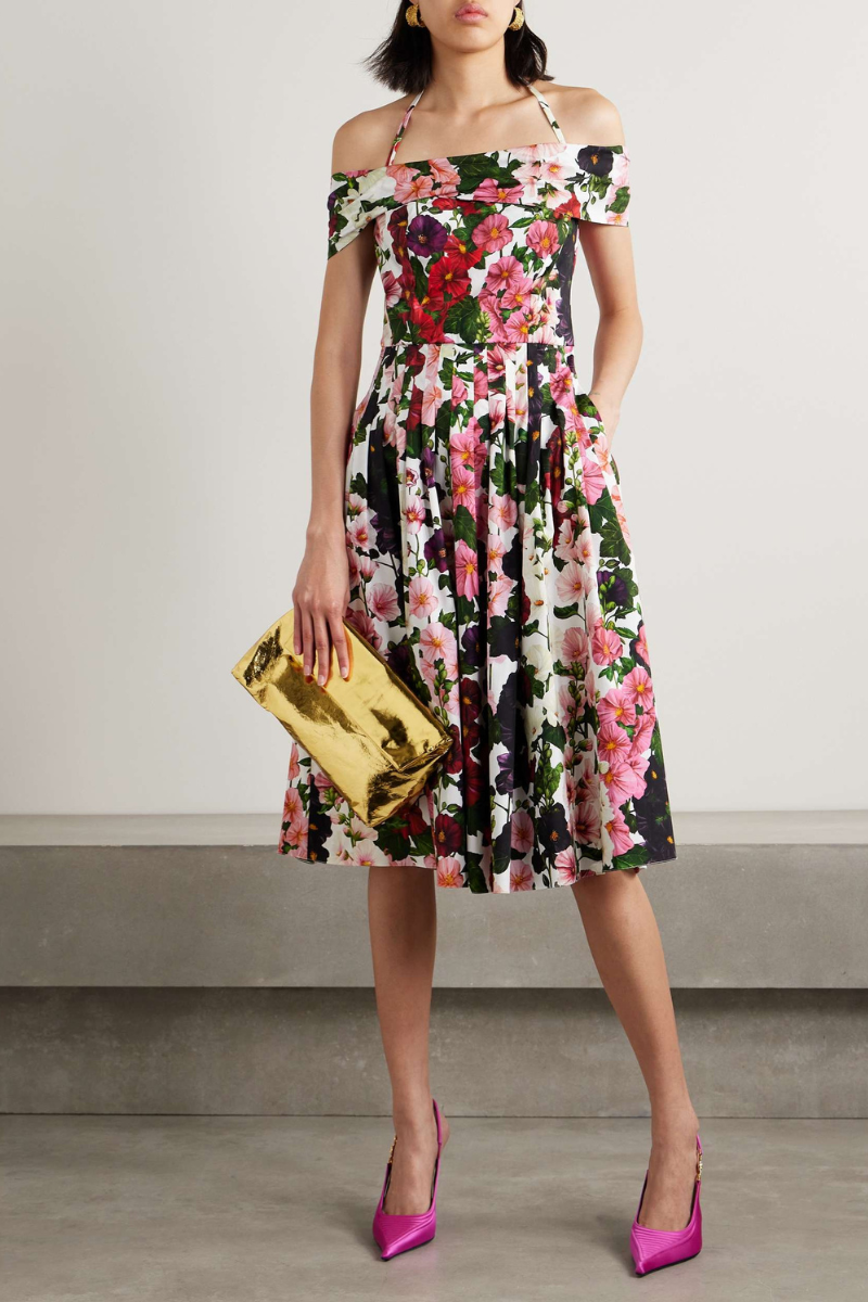 Alianora – Robe midi fleurie à épaules dénudées