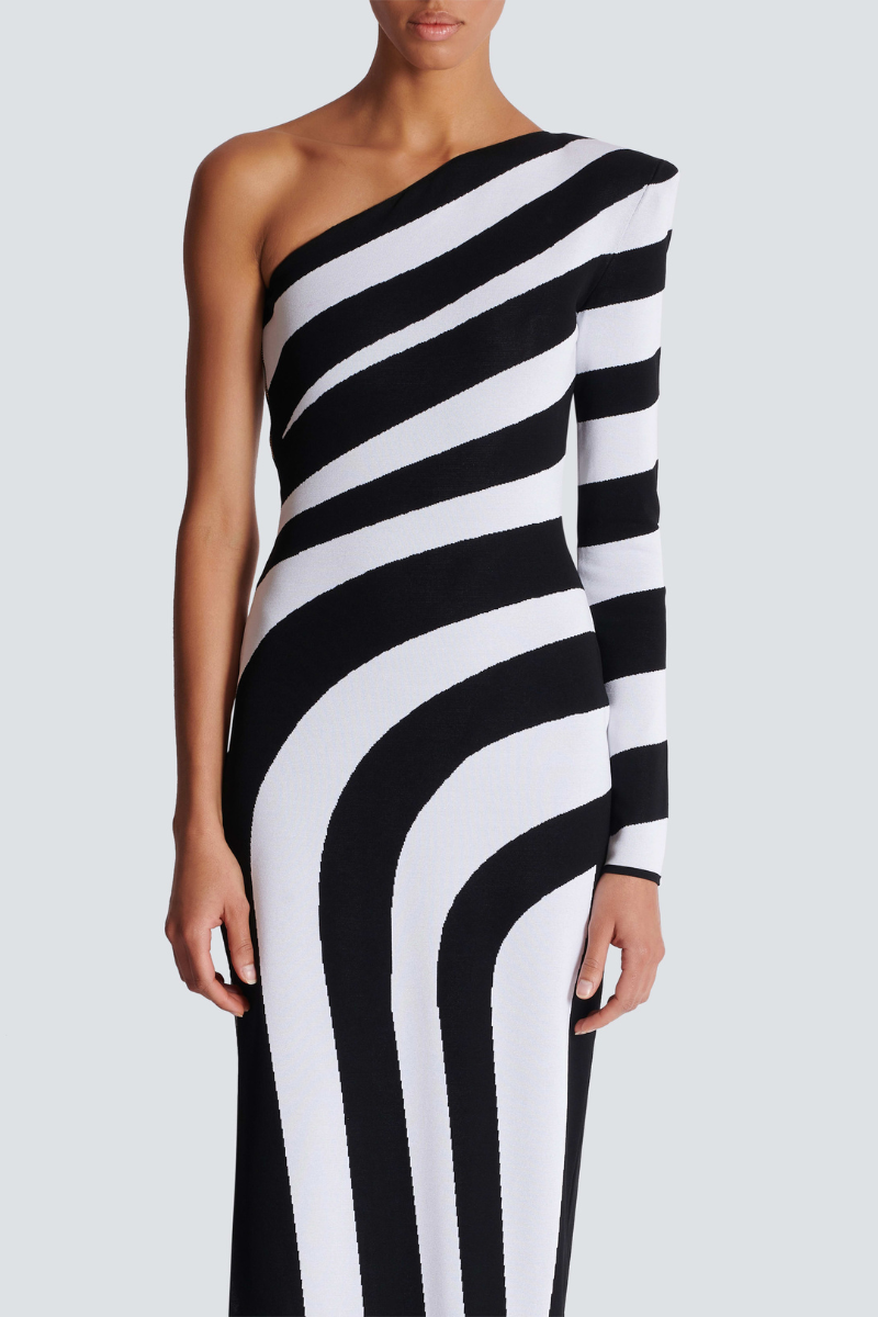 Robe longue asymétrique rayée à une épaule Alizea