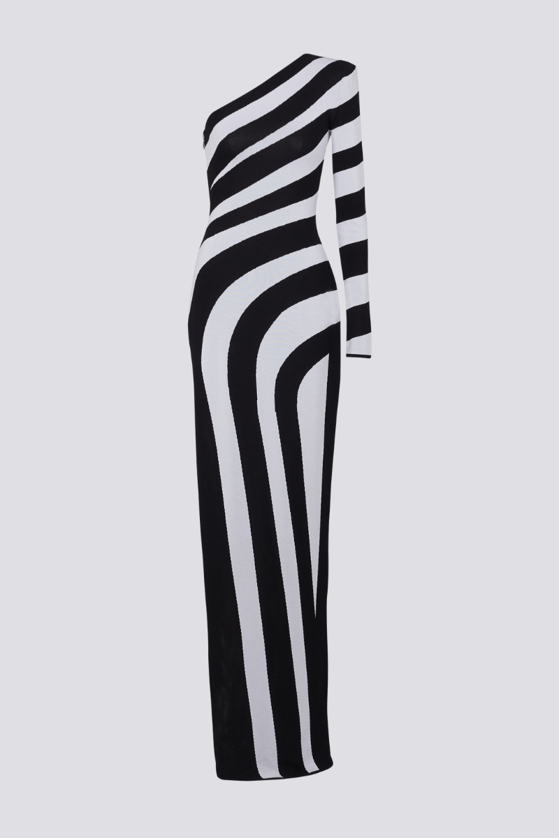Robe longue asymétrique rayée à une épaule Alizea