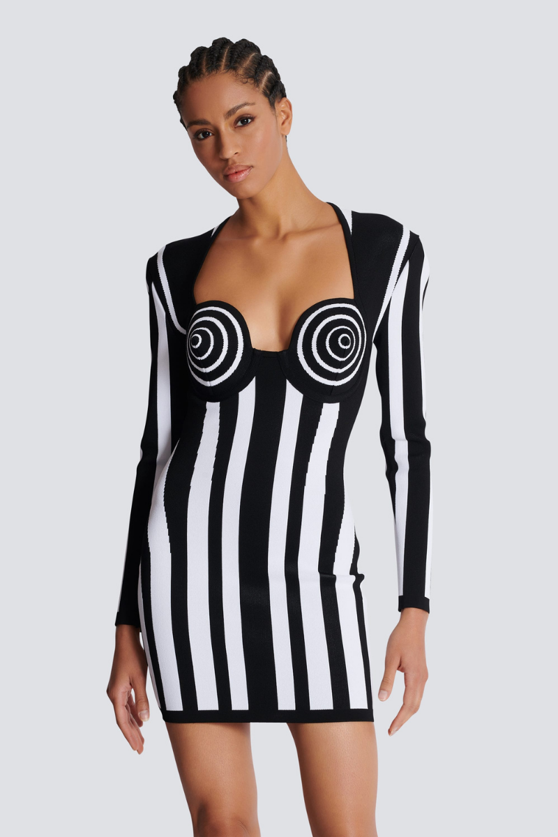 Allison – Robe mini-maille rayée à manches longues