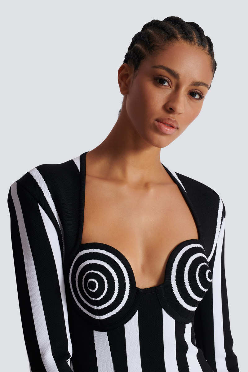 Allison – Robe mini-maille rayée à manches longues