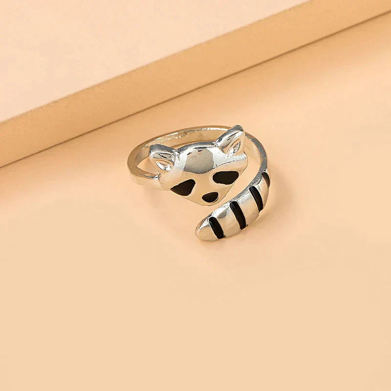 Bague réglable en forme de raton laveur en argent sterling 925