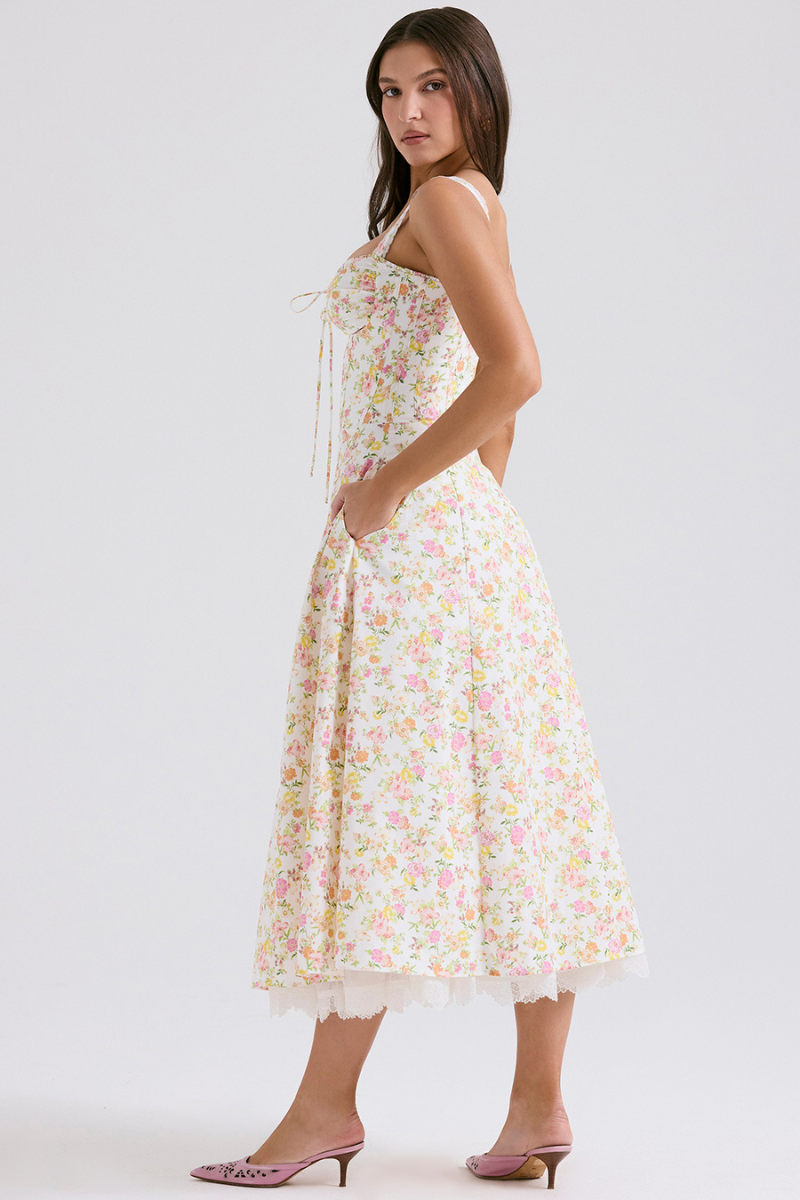 Athenais gerafftes Maxikleid mit Blumenmuster