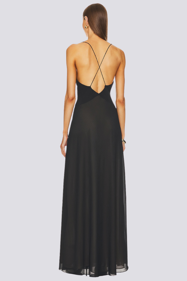 Ava Spaghetti Plunge Neck Maxi Kleid