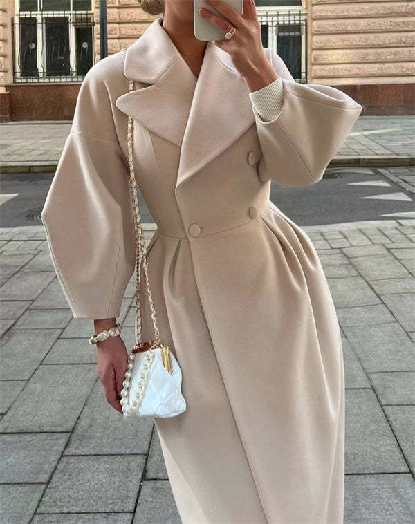 Manteau en laine vintage avec manches lanternes et revers