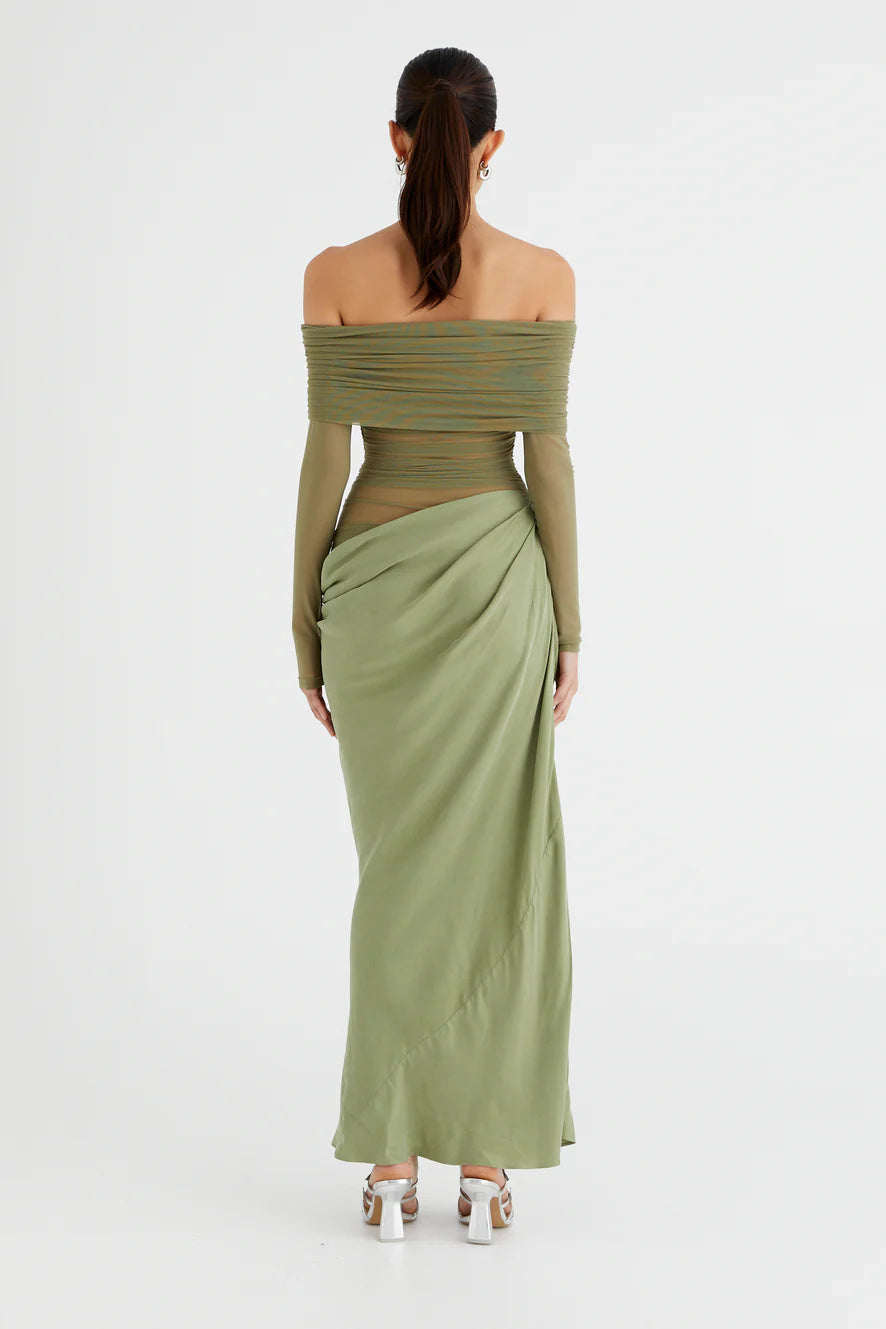 Lillian – Schulterfreies, transparentes Maxi-Netzkleid