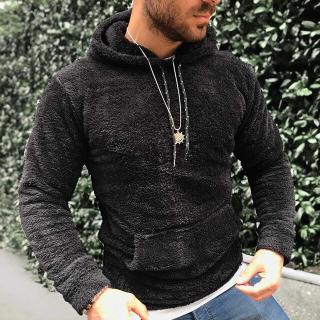 Elijah - Sweat à capuche en polaire Teddy pour homme avec cordon de serrage