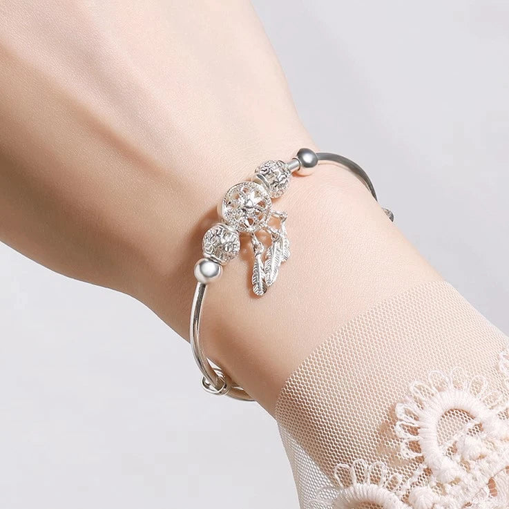 Bracelet réglable avec pendentifs à trois feuilles en argent sterling 925
