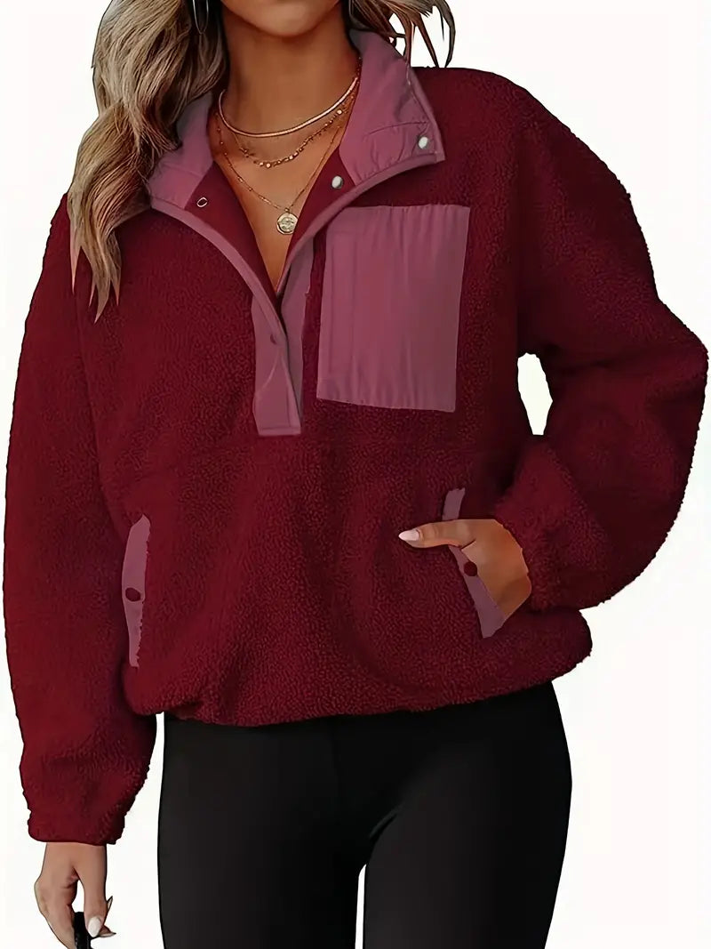 Yujin | Polaire sherpa à manches longues pour femme, colorblock, grande taille