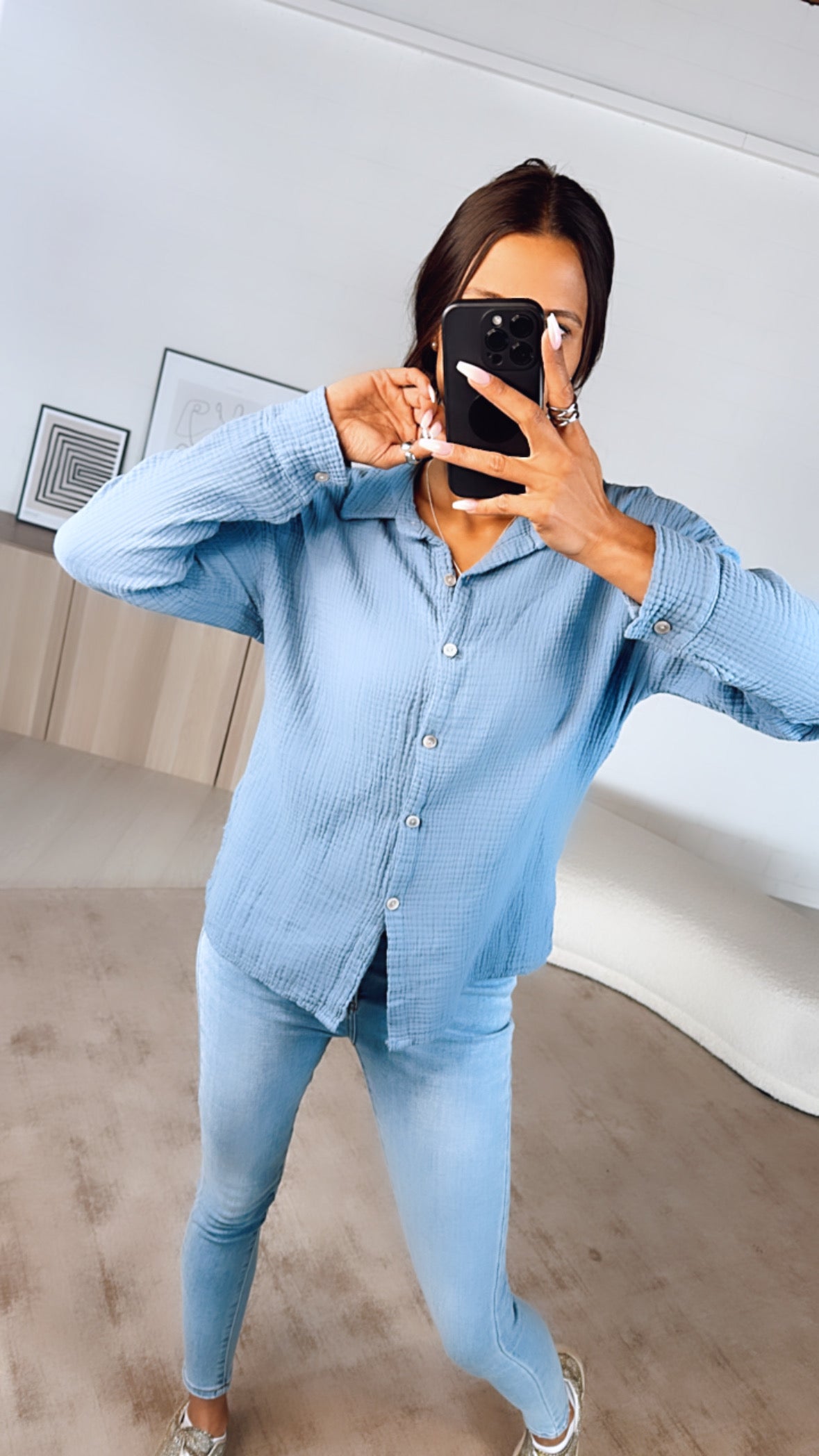 Trend Bluse, schmaler Schnitt / taubenblau Art. 6269