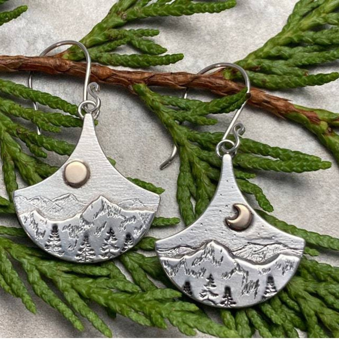 Boucles d'oreilles Boho Soleil et Lune en argent par Natura