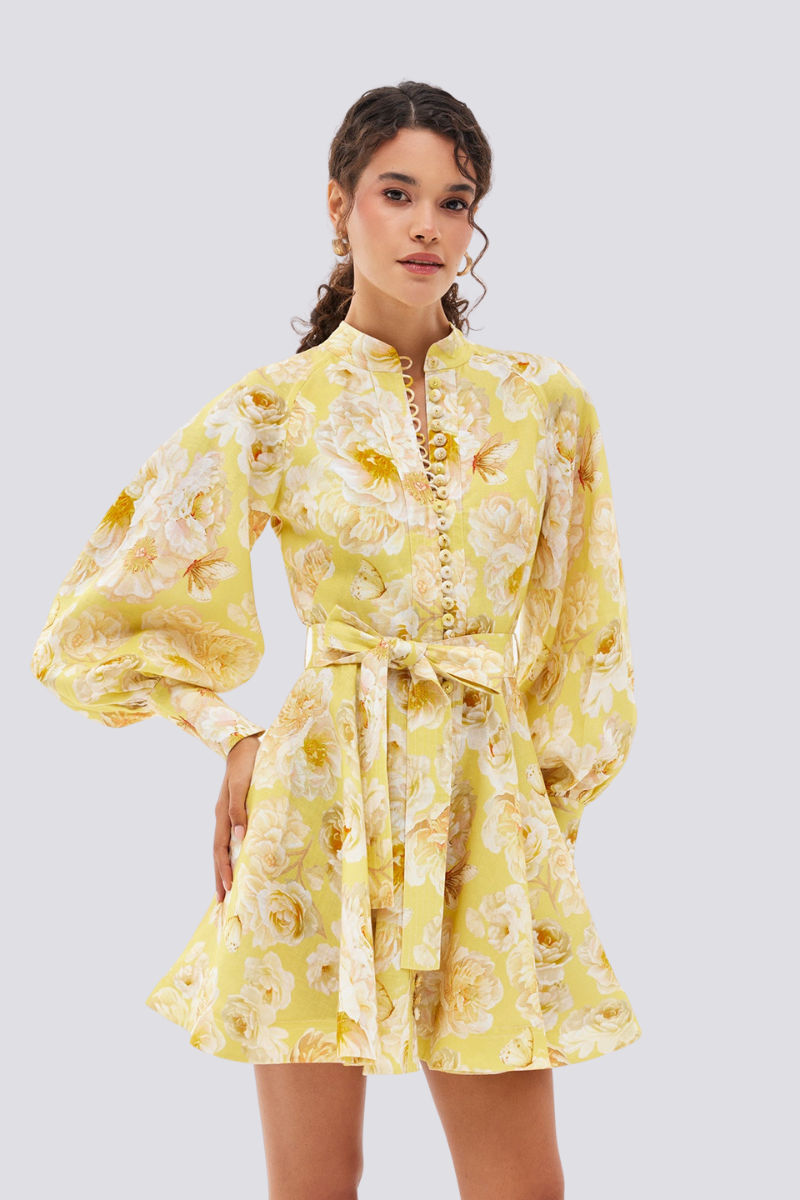 Cassiopeia Minikleid mit Ballonärmeln und Blumenmuster