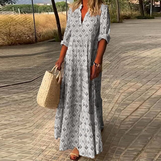 Jenny - Lässiges langärmeliges Kleid mit V-Ausschnitt