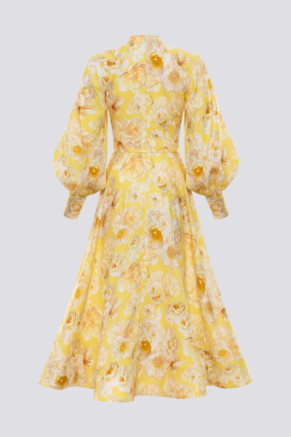 Cécilie Ballonärmel Blumen Maxi Kleid